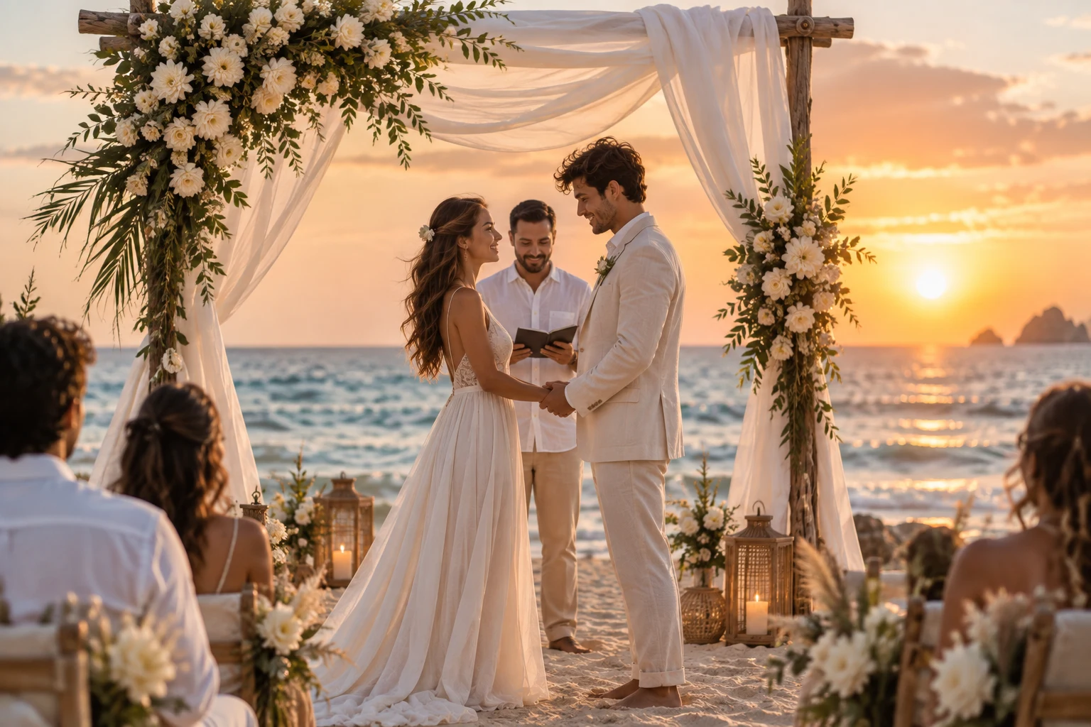 Pareja celebrando su ceremonia frente al mar